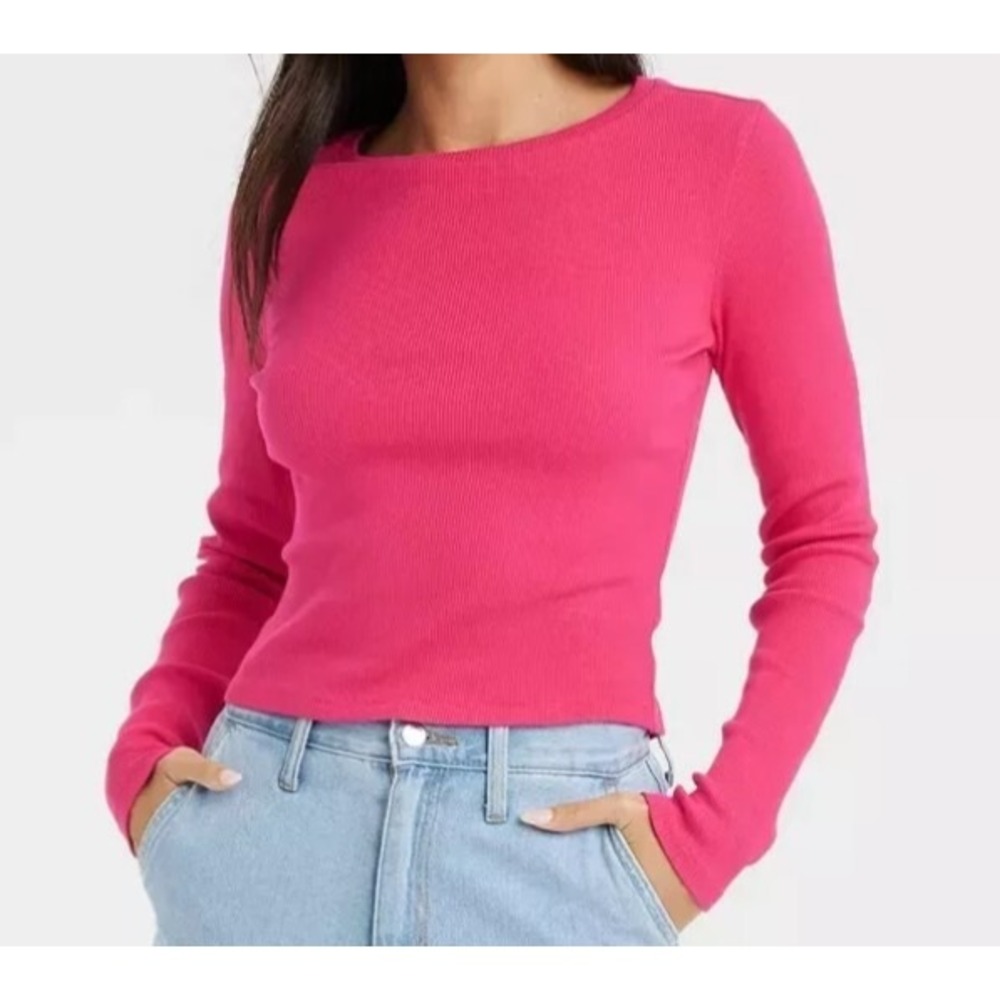 Universal Thread, Women's Long Sleeve Shrunken Rib T-Shirt size XXL Pink